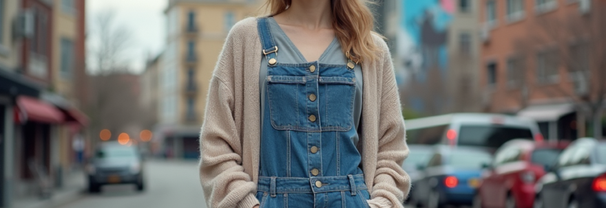 salajplus.ro | Salopetă din denim și cardigan-uri oversized: Un look confortabil