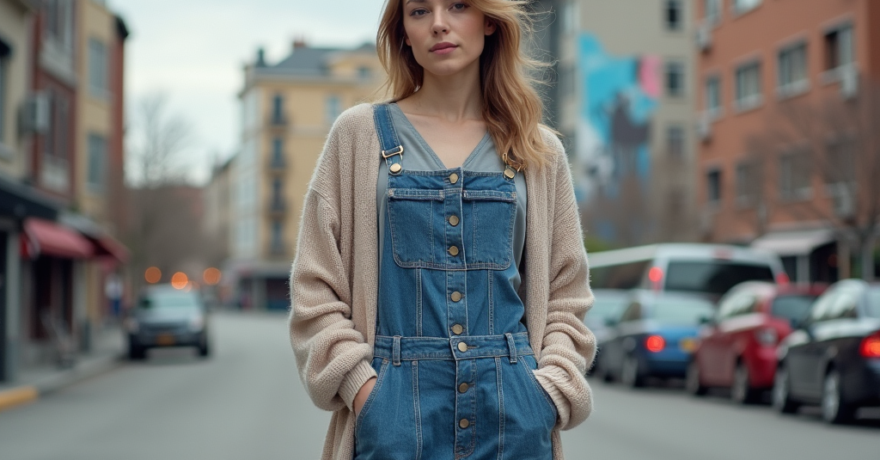 salajplus.ro | Salopetă din denim și cardigan-uri oversized: Un look confortabil